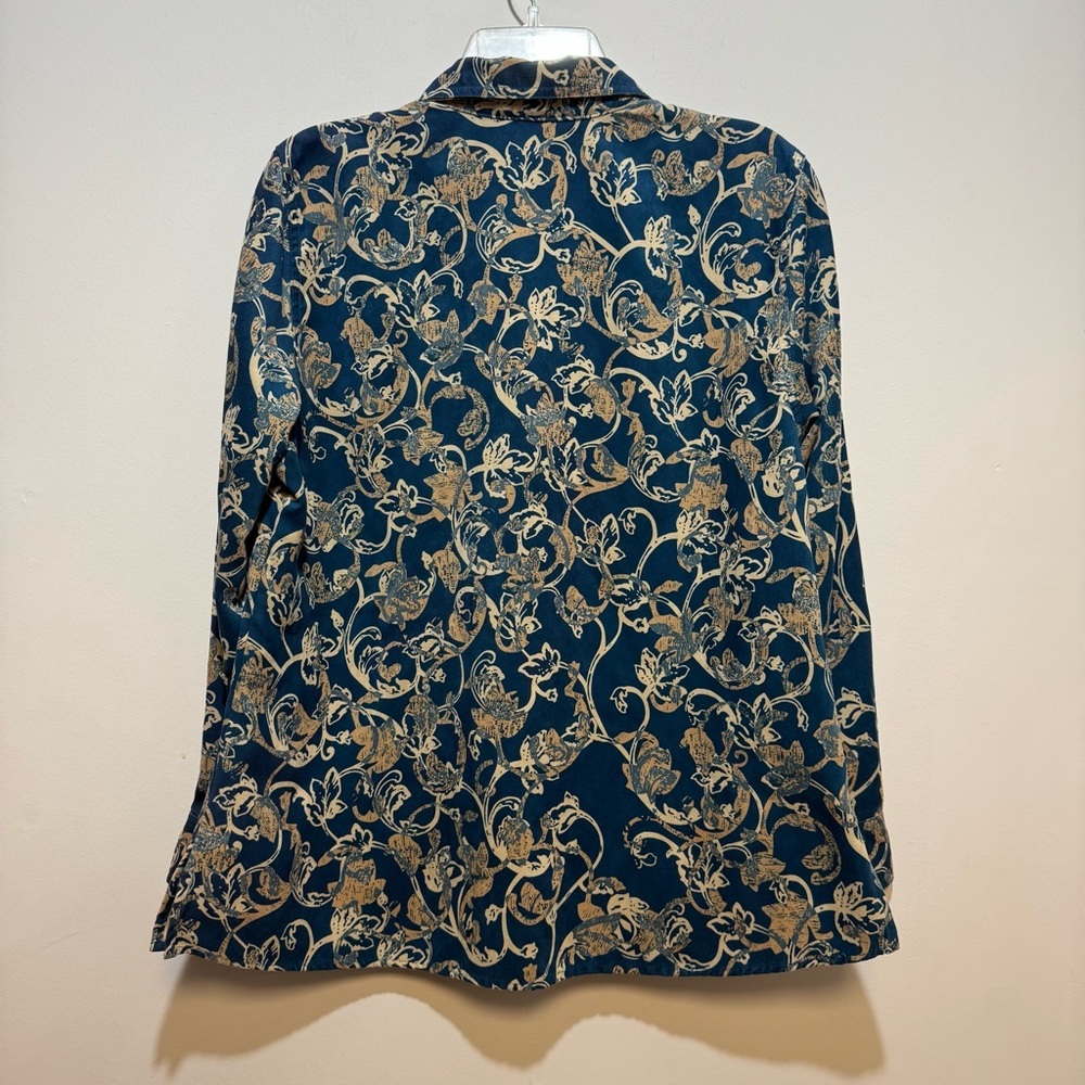 Floral Patterned Button Down Jacket - Blue And Go… - image 5